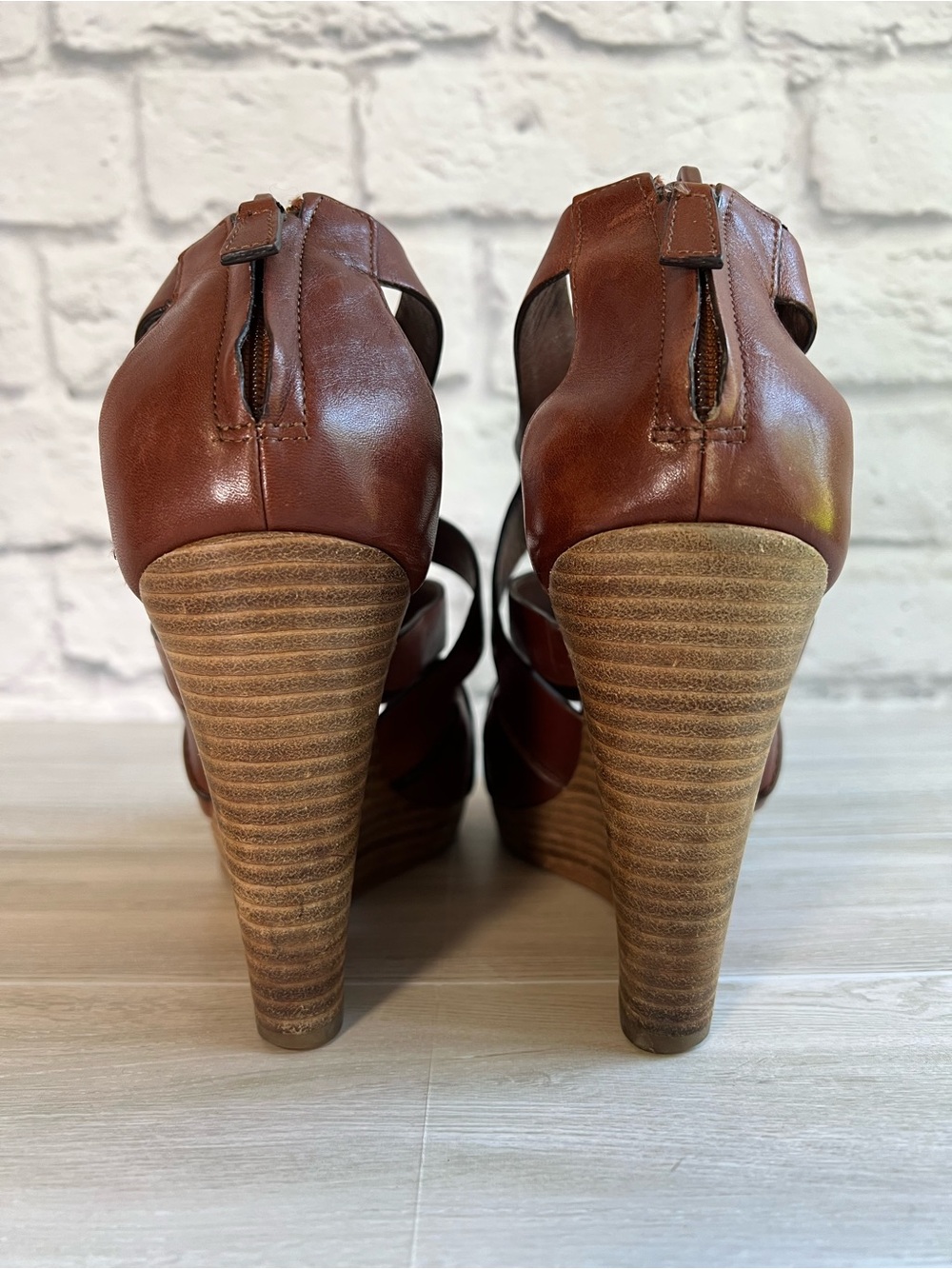 Cole Haan Cognac Leather Wedge Platform Sandals Size 8.5 - Picture 7 of 9